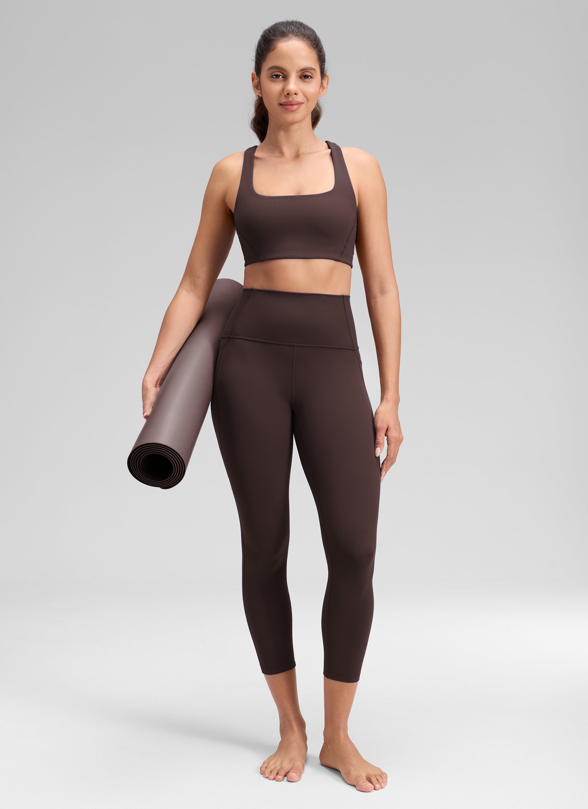Yoga Leggings with Pockets - Butterluxe Fabric, 23 Inch Hot Fudge Brown - view 3