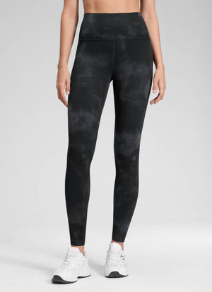 Yoga Leggings with Pockets - Butterluxe Fabric, 28 Inch Tall Black Tie Dye Flowers - view 1