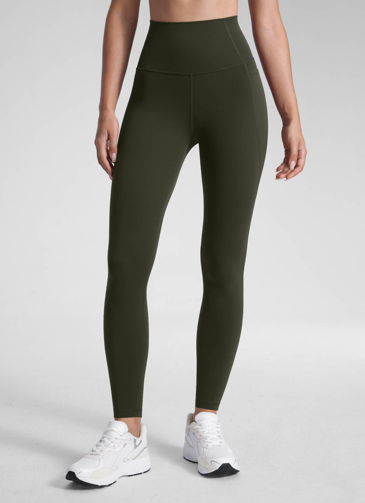 Yoga Leggings with Pockets - Butterluxe Fabric, 28 Inch Tall Olive Green - view 1