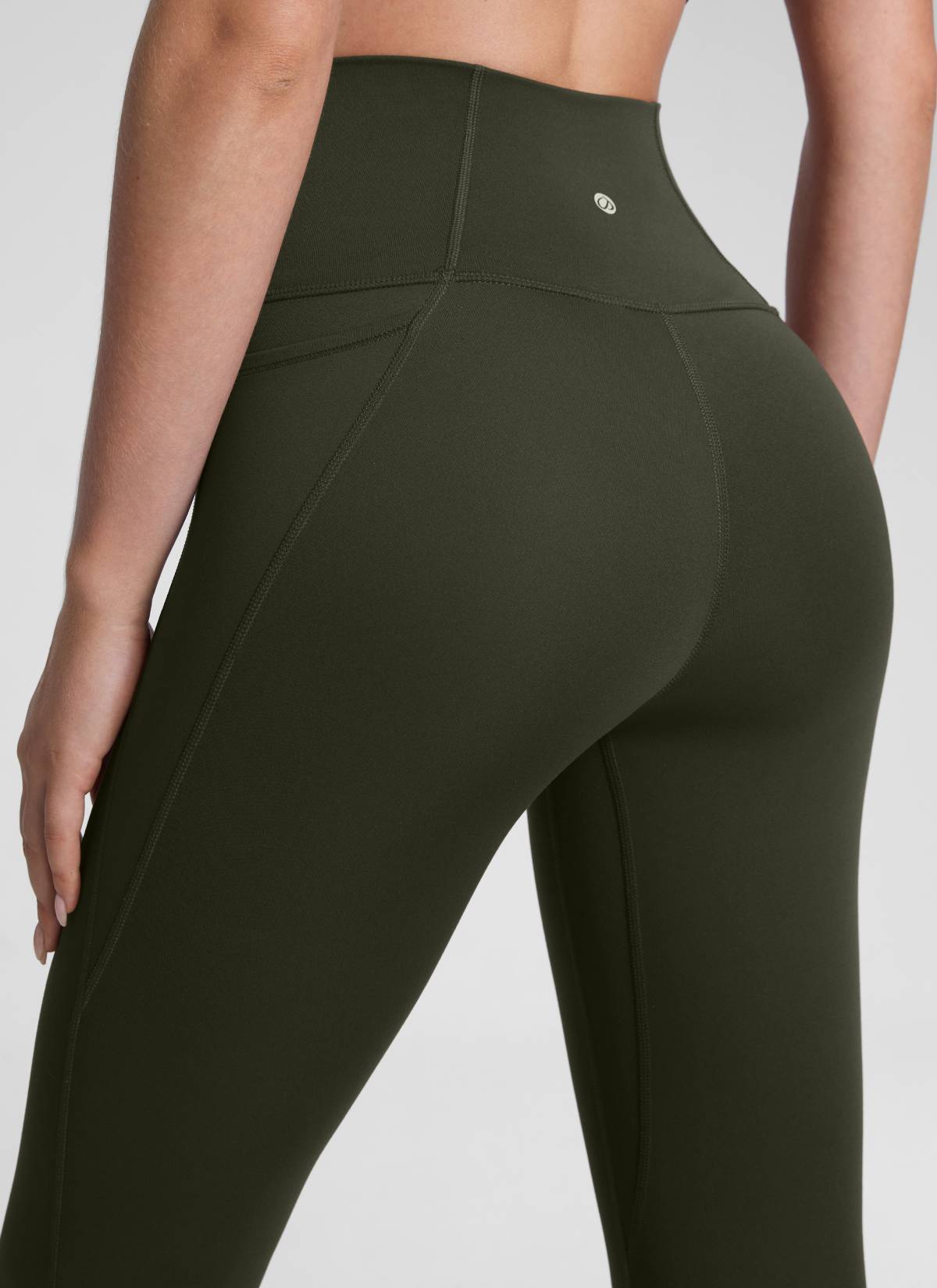 Yoga Leggings with Pockets - Butterluxe Fabric, 28 Inch Tall Olive Green - view 4