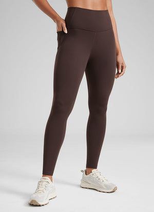 Yoga Leggings with Pockets - Butterluxe Fabric, 28 Inch Tall Hot Fudge Brown - view 1