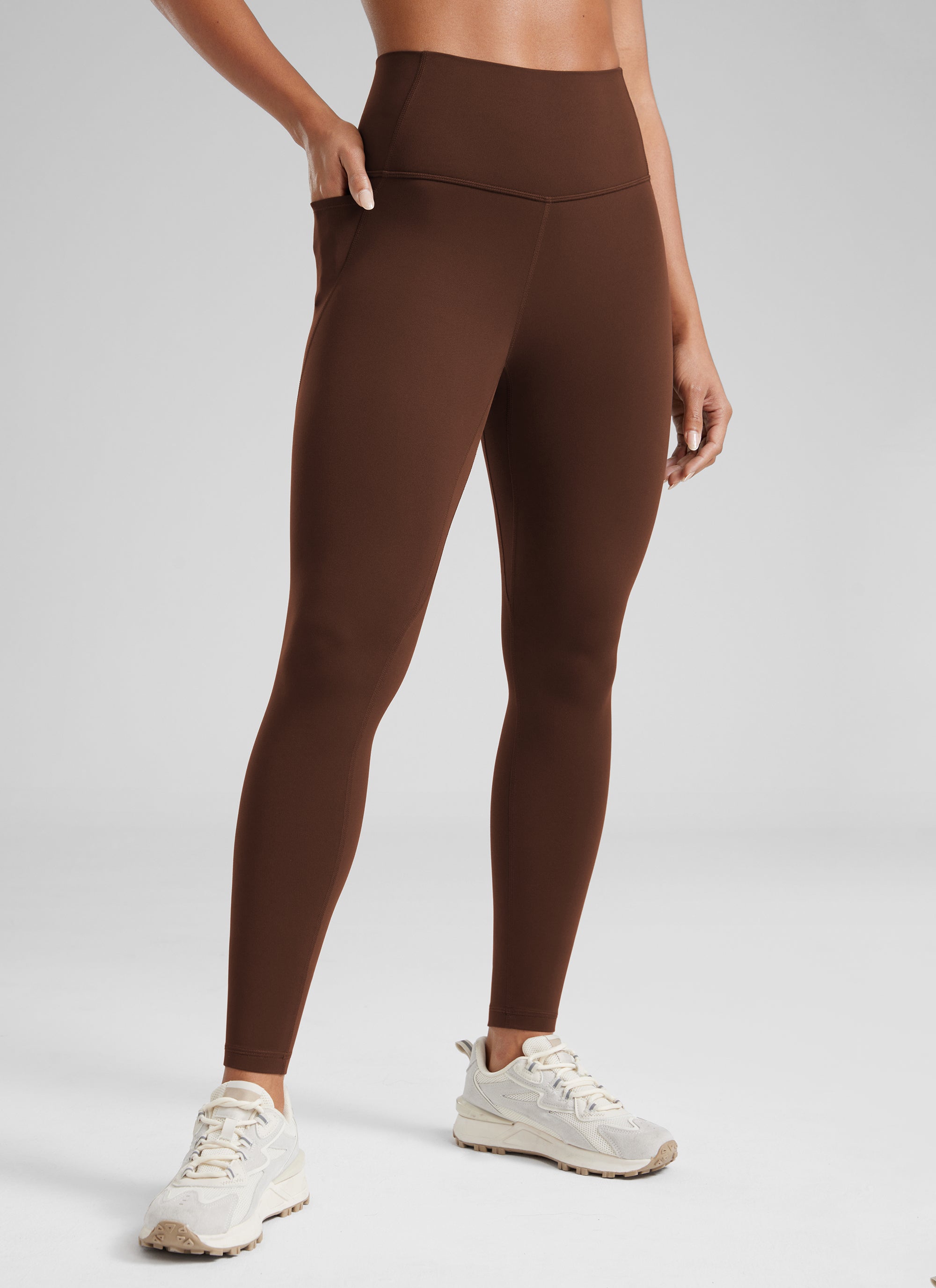 Yoga Leggings with Pockets - Butterluxe Fabric, 28 Inch Tall Lava Brown - view 1