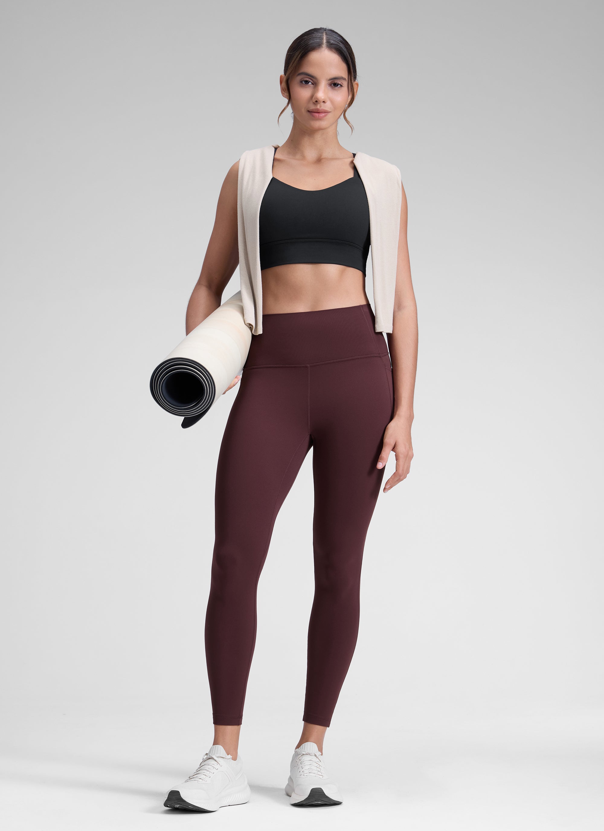 Yoga Leggings with Pockets - Butterluxe Fabric, 28 Inch Tall Ripe Plum - view 3