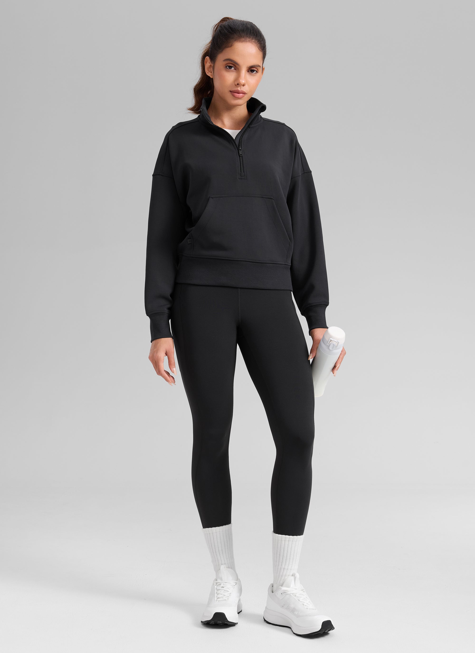 Water Resistant Hiking Leggings - Fleece Lined, High Waist Black - view 3