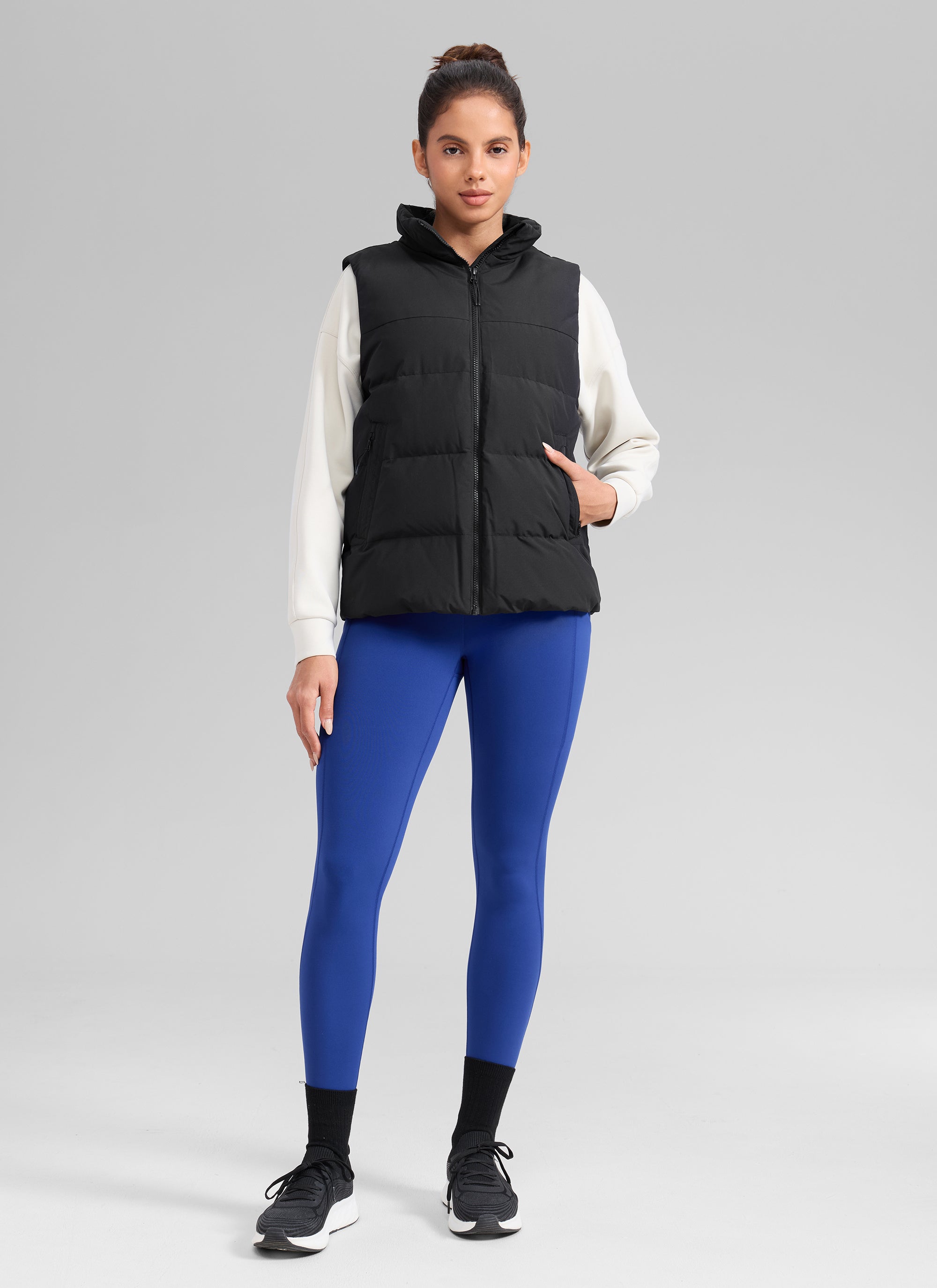 Water Resistant Hiking Leggings - Fleece Lined, High Waist Waves Blue - view 3