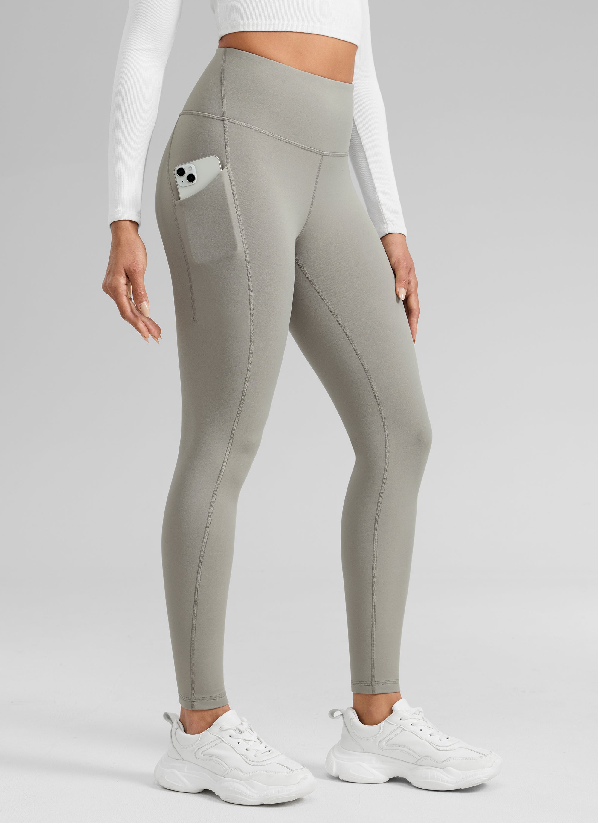 Water Resistant Hiking Leggings - Fleece Lined, High Waist Rocky Grey - view 1