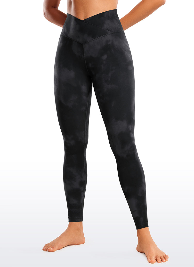 Yoga Leggings with V Cross Waist - Butterluxe, 28 Inch Tall Black Tie Dye Flowers - view 1