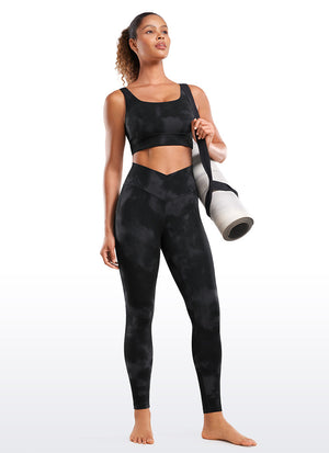 Yoga Leggings with V Cross Waist - Butterluxe, 28 Inch Tall Black Tie Dye Flowers - view 3