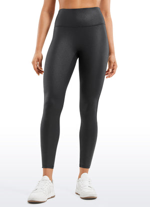 Faux Leather Leggings - No Front Seam, Smooth Panel, High Waist Black Classic - view 1