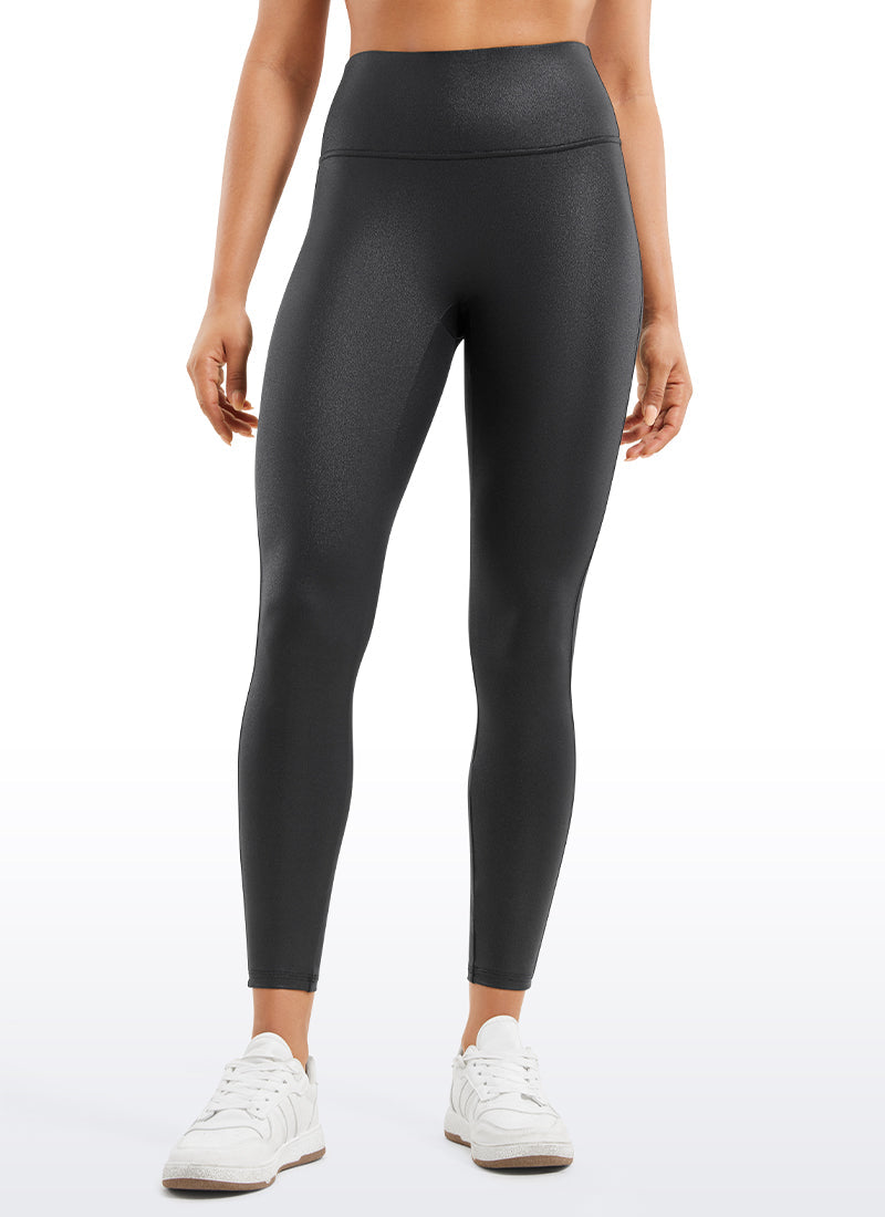 Faux Leather Leggings - No Front Seam, Smooth Panel, High Waist Black Classic - view 1