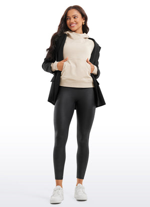 Faux Leather Leggings - No Front Seam, Smooth Panel, High Waist Black Foil Pattern - view 3