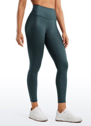 Faux Leather Leggings - No Front Seam, Smooth Panel, High Waist Forest Dark Green Foil Pattern - view 1