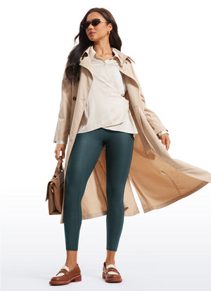 Faux Leather Leggings - No Front Seam, Smooth Panel, High Waist Forest Dark Green Foil Pattern - view 3