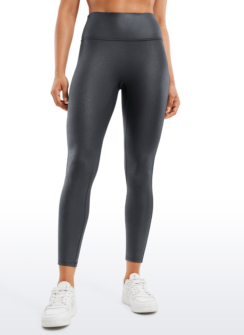 Faux Leather Leggings - No Front Seam, Smooth Panel, High Waist Mysterious Grey Foil Pattern - view 1