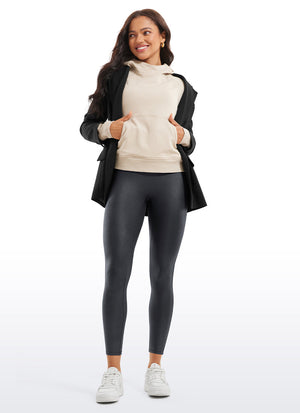 Faux Leather Leggings - No Front Seam, Smooth Panel, High Waist Mysterious Grey Foil Pattern - view 3