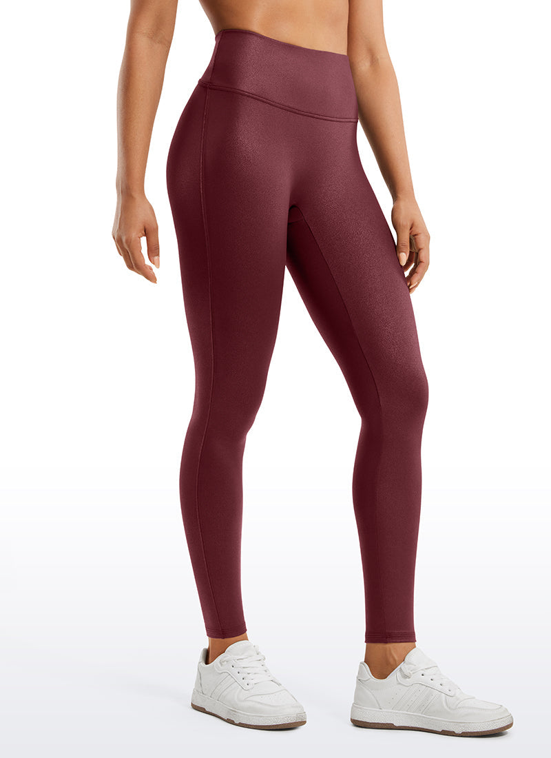 Faux Leather Leggings - No Front Seam, Smooth Panel, 28 Inch Red Merlot Foil Pattern - view 1