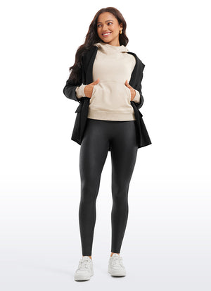Faux Leather Leggings - No Front Seam, Smooth Panel, 28 Inch Black Foil Pattern - view 3