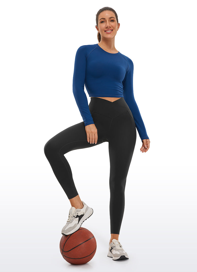 Yoga Leggings with Crossover Waist and Pockets - Butterluxe, 25 Inch Black - view 3