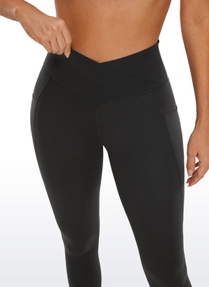 Yoga Leggings with Crossover Waist and Pockets - Butterluxe, 25 Inch Black - view 4