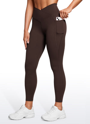 Yoga Leggings with Crossover Waist and Pockets - Butterluxe, 25 Inch Hot Fudge Brown - view 1