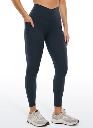 Yoga Leggings with Crossover Waist and Pockets - Butterluxe, 25 Inch True Navy - view 1