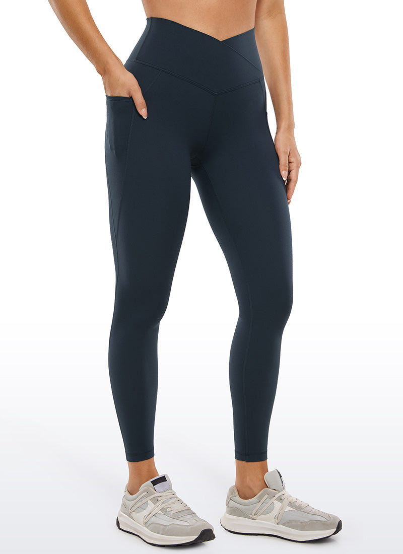 Yoga Leggings with Crossover Waist and Pockets - Butterluxe, 25 Inch True Navy - view 1