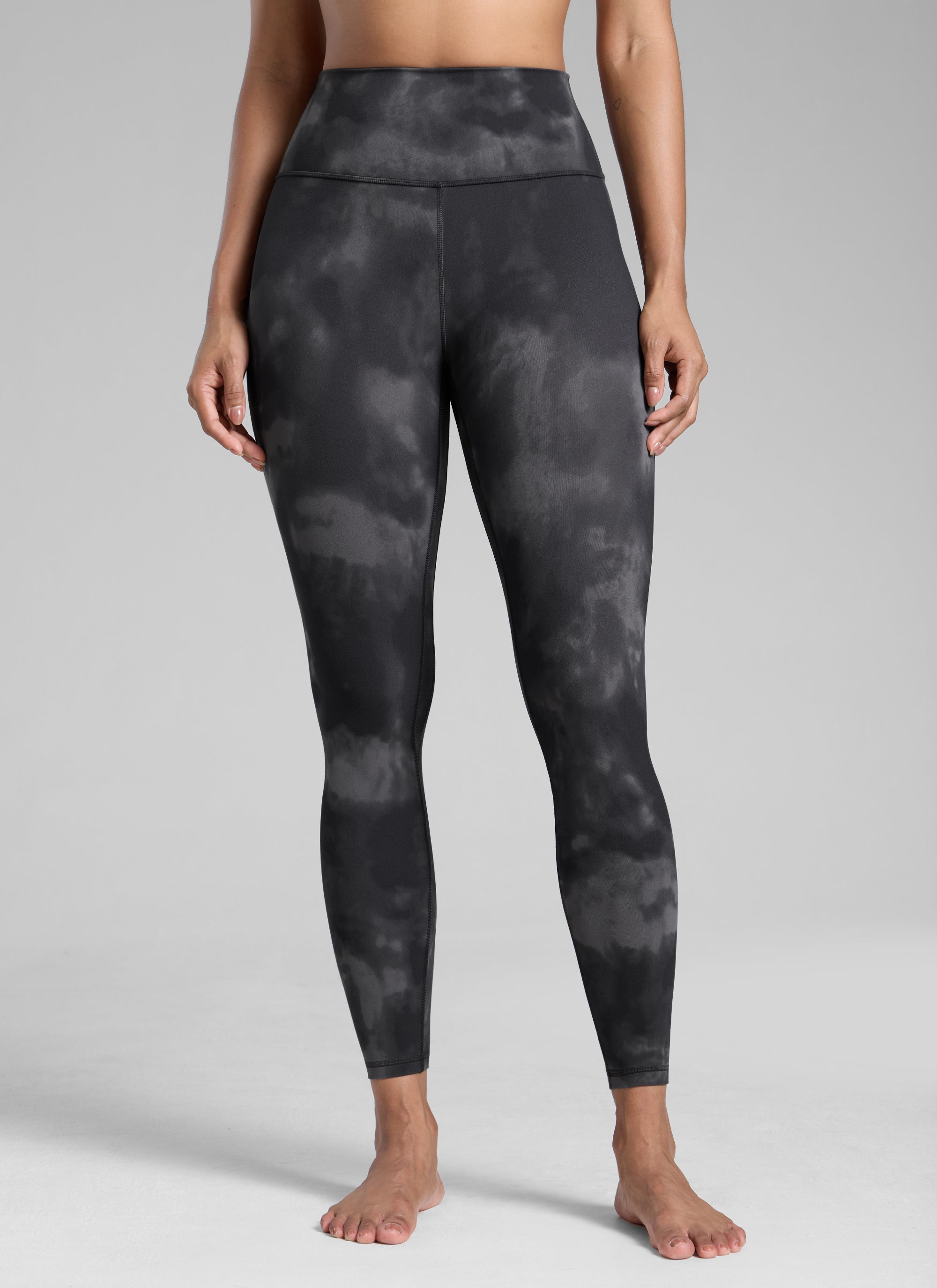 High Rise Workout Leggings - Butterlift Fabric, 25 Inch Grey Tie Dye Flowers - view 1