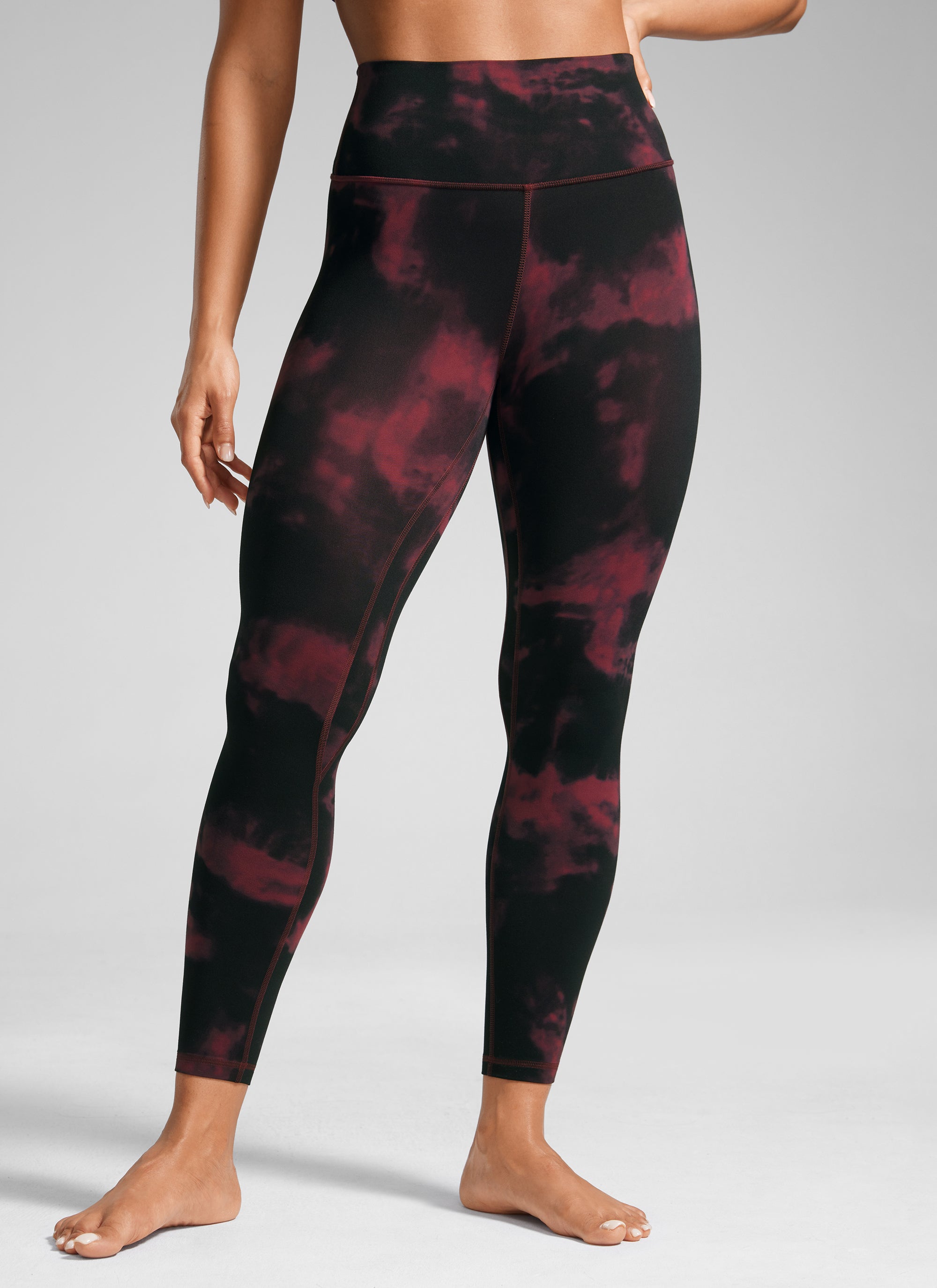 High Rise Workout Leggings - Butterlift Fabric, 25 Inch Burgundy Tie Dye Flowers - view 1