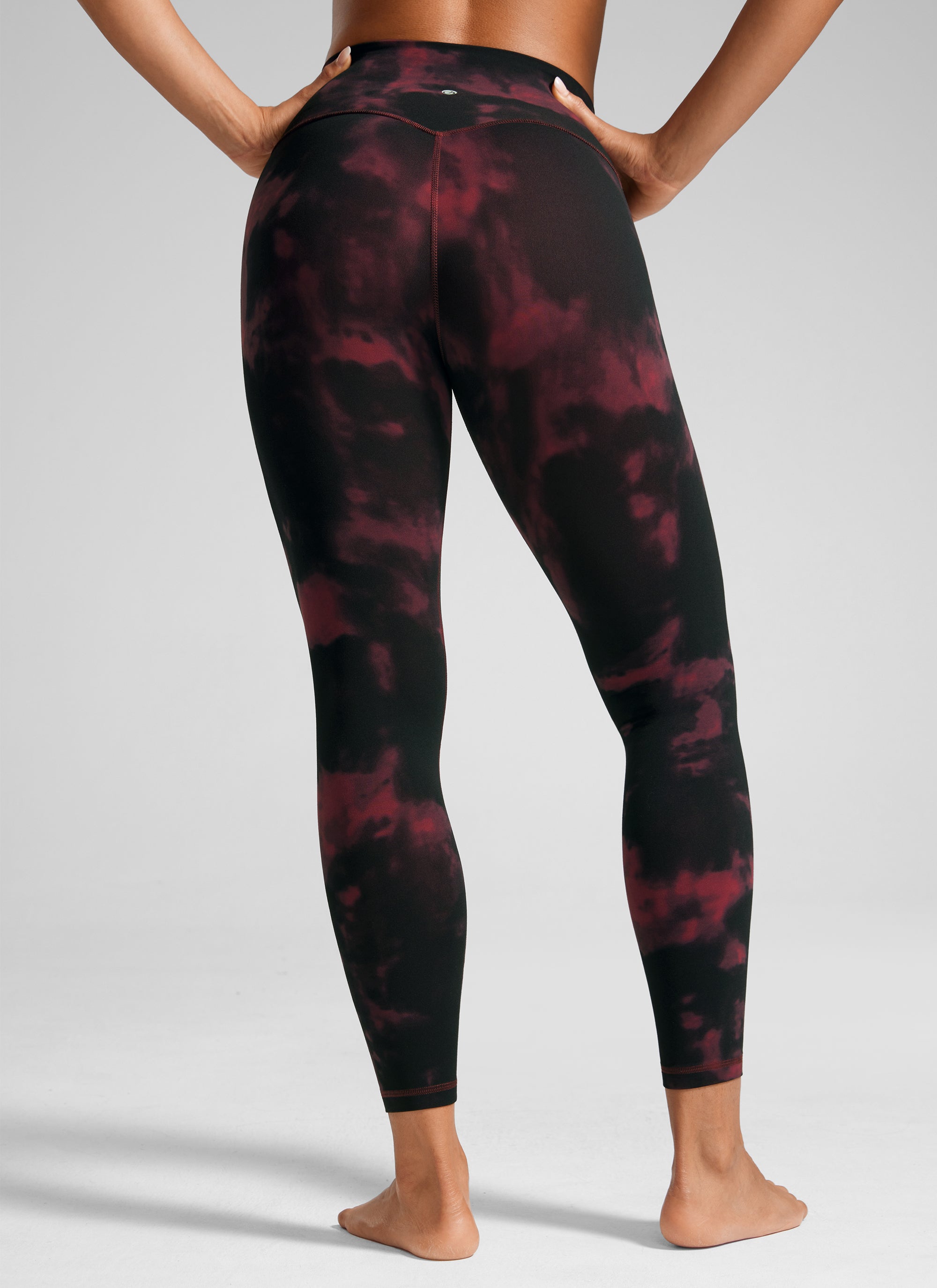 High Rise Workout Leggings - Butterlift Fabric, 25 Inch Burgundy Tie Dye Flowers - view 2