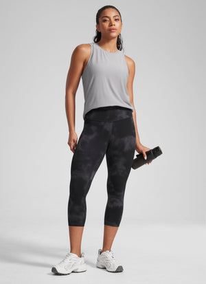 High Rise Workout Leggings - Butterlift Fabric, 21 Inch Black Tie Dye Flowers - view 3