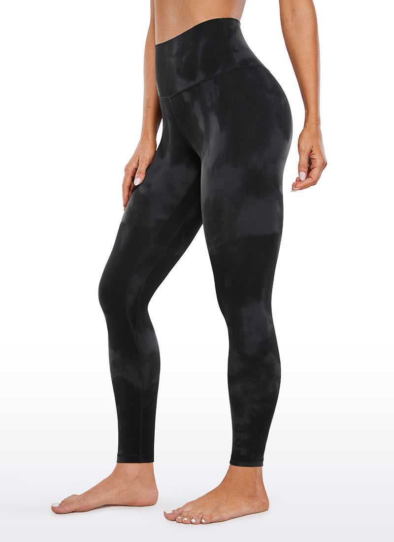 Yoga Leggings with Double Seam - Butterluxe, 28 Inch Tall Black Tie Dye Flowers - view 1