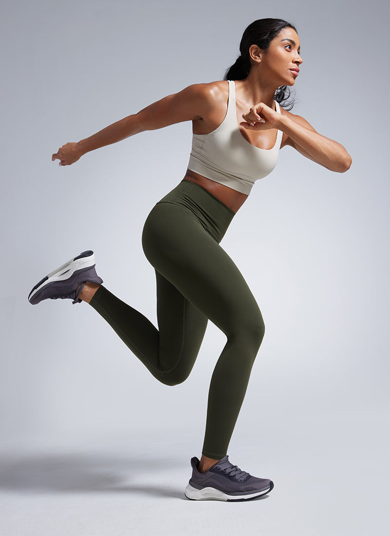 Lightweight Workout Leggings - Butterbreeze Fabric, 28 Inch Tall Olive Green - view 1