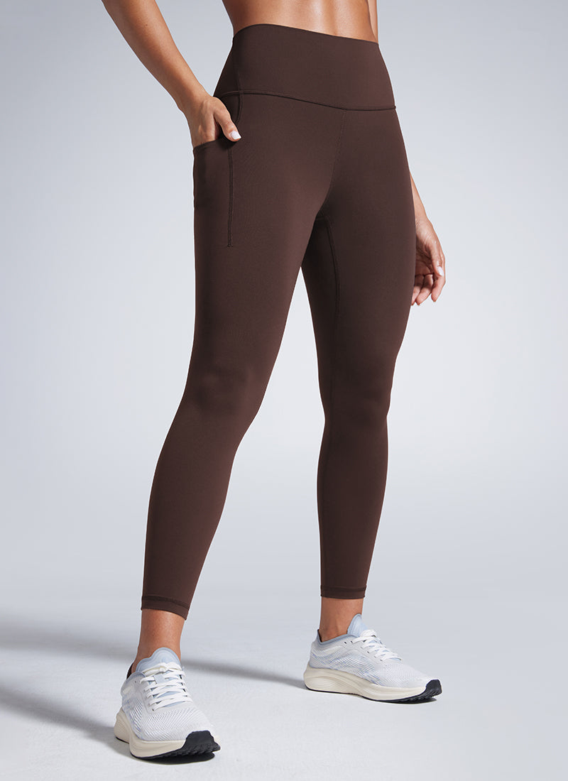 Workout Leggings with Pockets - Butterbreeze Fabric, High Waist Hot Fudge Brown - view 1