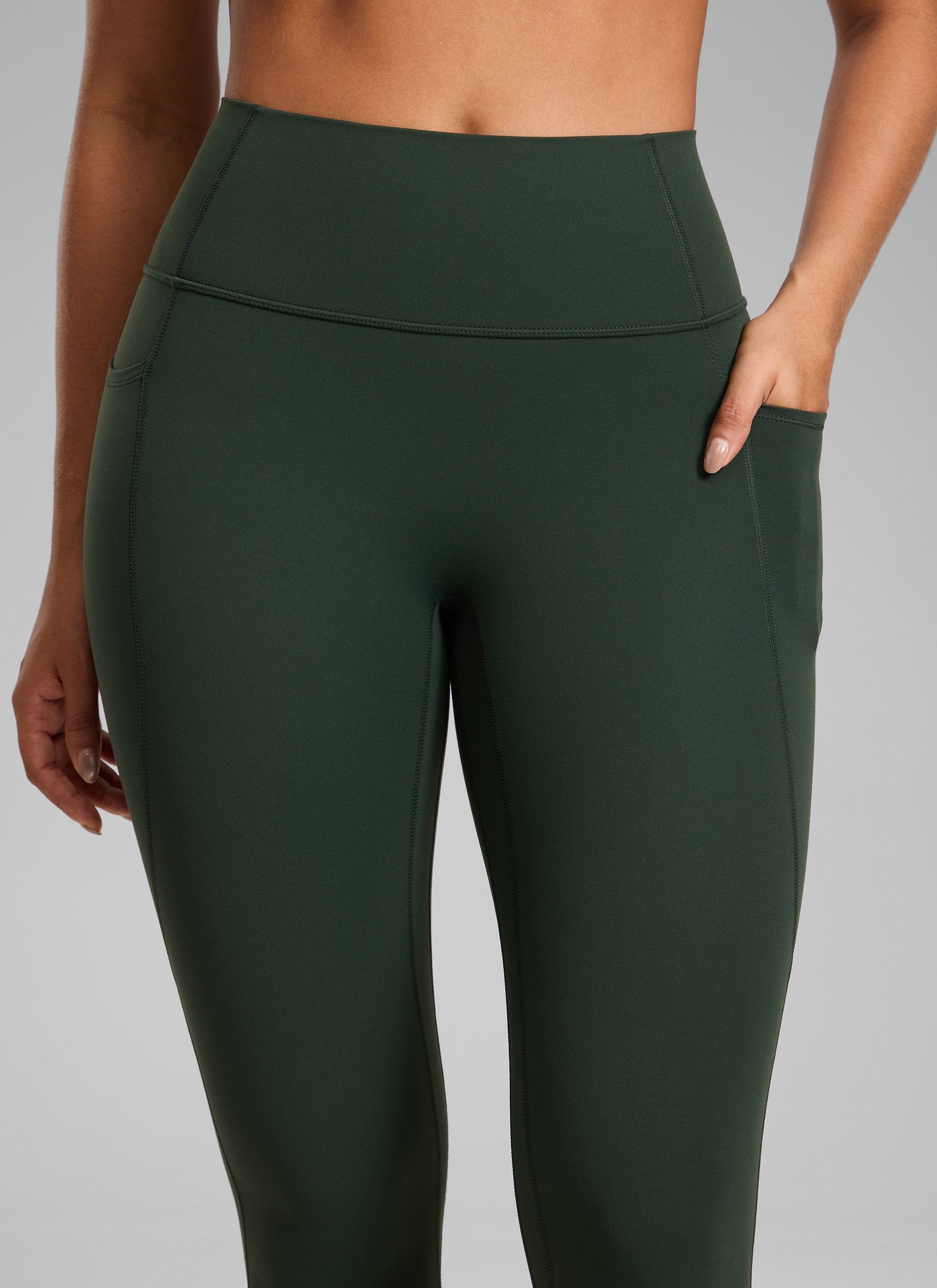 Pocketed Leggings - No Front Seam, High Waist, 25 Inch Legend Green - view 3
