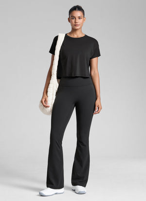 Flare Leggings with No Front Seam - High Waist, Sculpt Fit Black - view 3