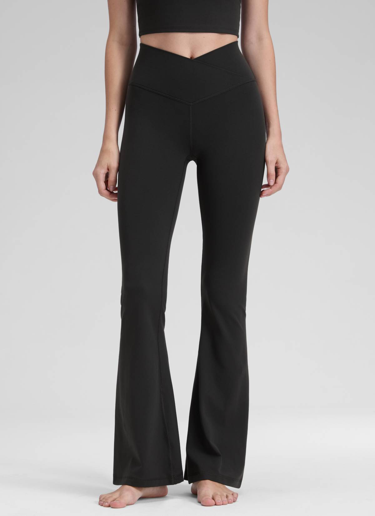 Flared Leggings with Crossover Waist - Butterluxe, 31 Inch Tall Black - view 1
