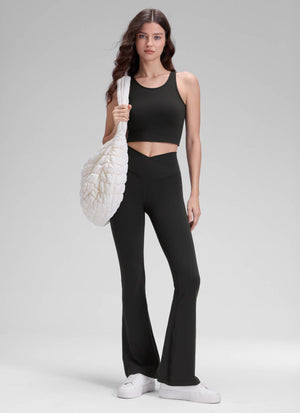 Flared Leggings with Crossover Waist - Butterluxe, 31 Inch Tall Black - view 3