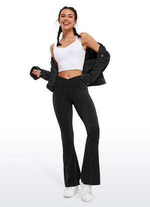 Flared Leggings with Crossover Waist - Butterluxe, 29 Inch Black - view 3