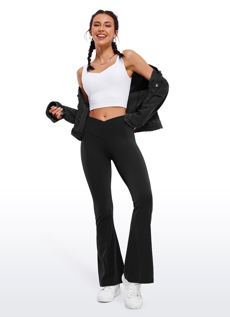 Flared Leggings with Crossover Waist - Butterluxe, 29 Inch Black - view 3