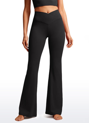 Flared Leggings with Crossover Waist - Butterluxe, 29 Inch Black - view 1