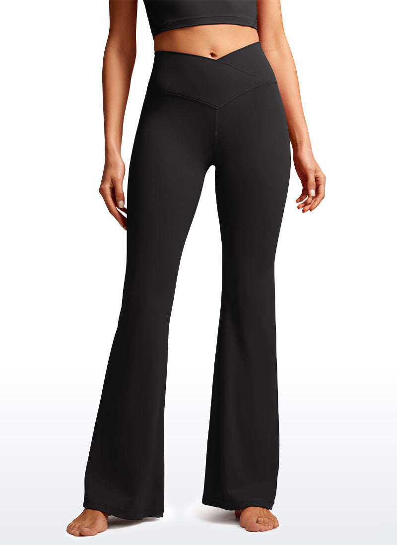 Flared Leggings with Crossover Waist - Butterluxe, 29 Inch Black - view 1