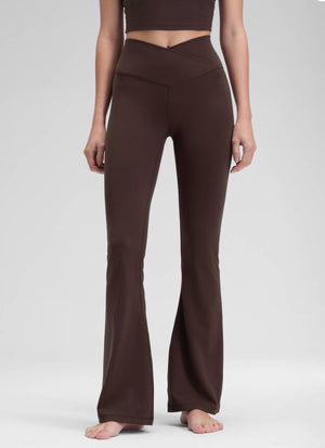 Flared Leggings with Crossover Waist - Butterluxe, 31 Inch Tall Hot Fudge Brown - view 1