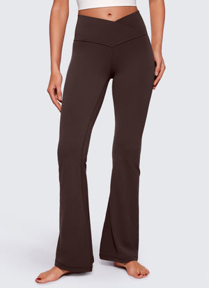 Flared Leggings with Crossover Waist - Butterluxe, 29 Inch Hot Fudge Brown - view 1