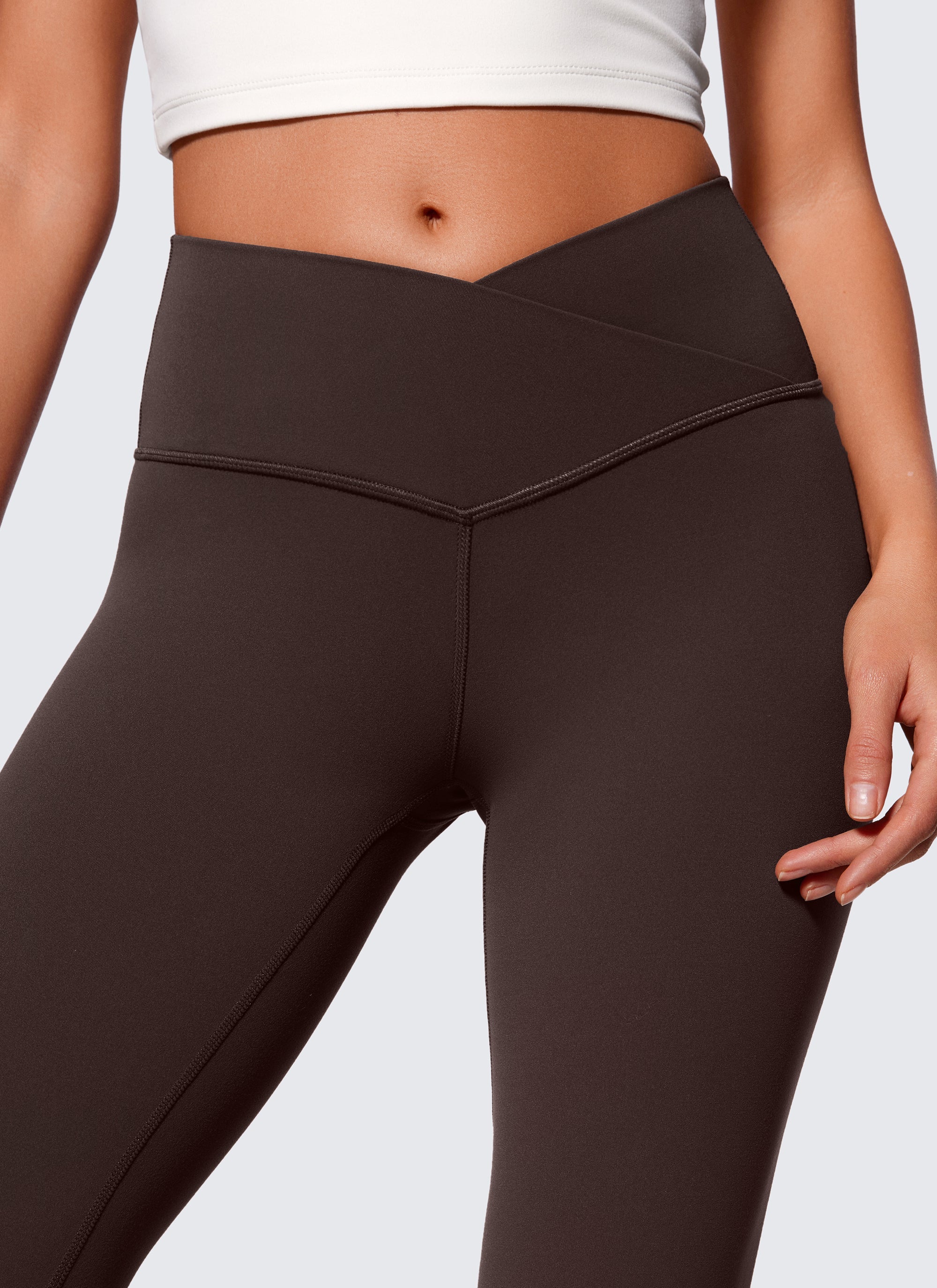 Flared Leggings with Crossover Waist - Butterluxe, 29 Inch Hot Fudge Brown - view 3