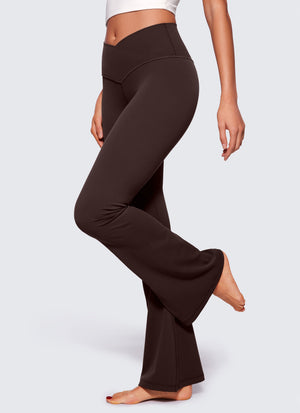 Flared Leggings with Crossover Waist - Butterluxe, 29 Inch Hot Fudge Brown - view 4