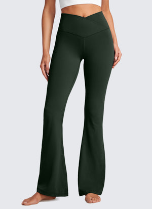 Flared Leggings with Crossover Waist - Butterluxe, 29 Inch Legend Green - view 1