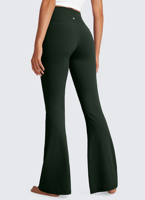 Flared Leggings with Crossover Waist - Butterluxe, 31 Inch Tall Legend Green - view 2