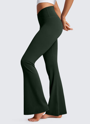 Flared Leggings with Crossover Waist - Butterluxe, 31 Inch Tall Legend Green - view 3
