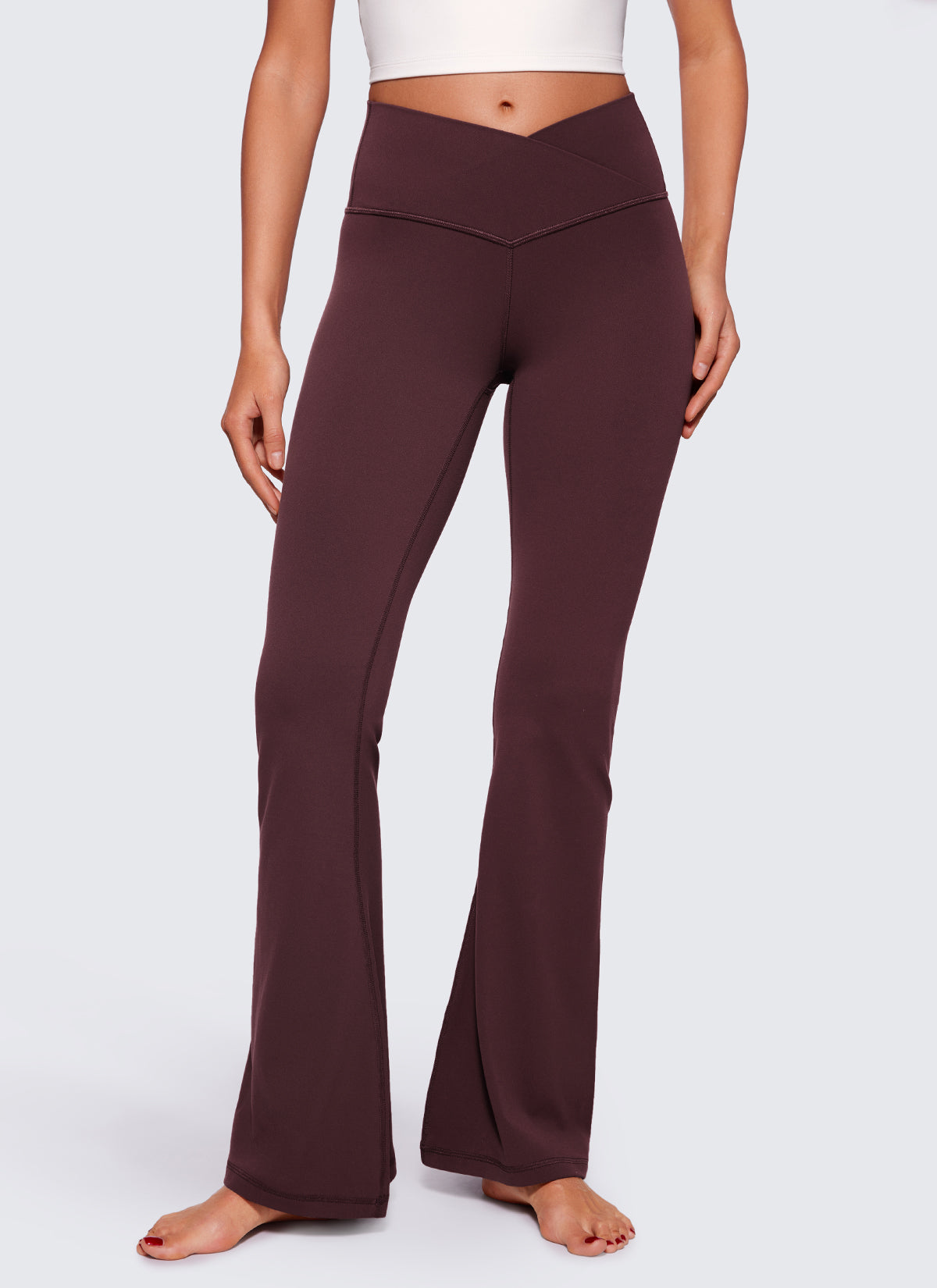 Flared Leggings with Crossover Waist - Butterluxe, 29 Inch Ripe Plum - view 1