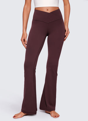 Flared Leggings with Crossover Waist - Butterluxe, 29 Inch Ripe Plum - view 1